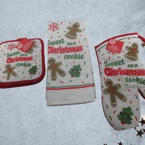 4 pc kitchen towel set (1 Kitchen Towels 1 Oven Mitt 2 Potholders Sweet Christma